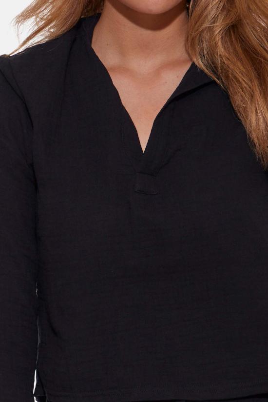  블루&크림 블라우스 블루 앤 크림 캐시 거즈 폴로 탑 블랙 - BLUE&CREAM