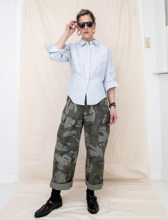  Heather Harlan 셔츠 헤더 할런 웨이스트 옥스포드 버튼 다운 셔츠