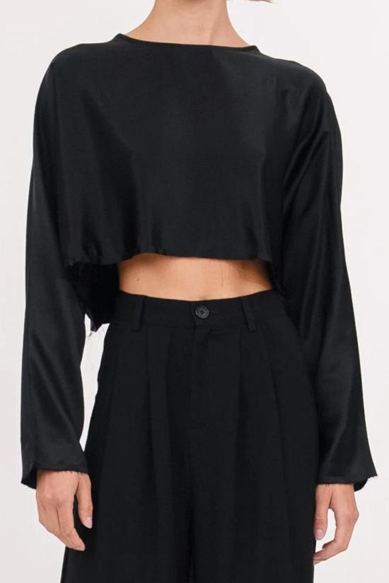  논살란트 레이블 긴팔 티셔츠 논샬런트 라벨 에밀리아 크롭 탑 블랙 - NONCHALANT LABEL