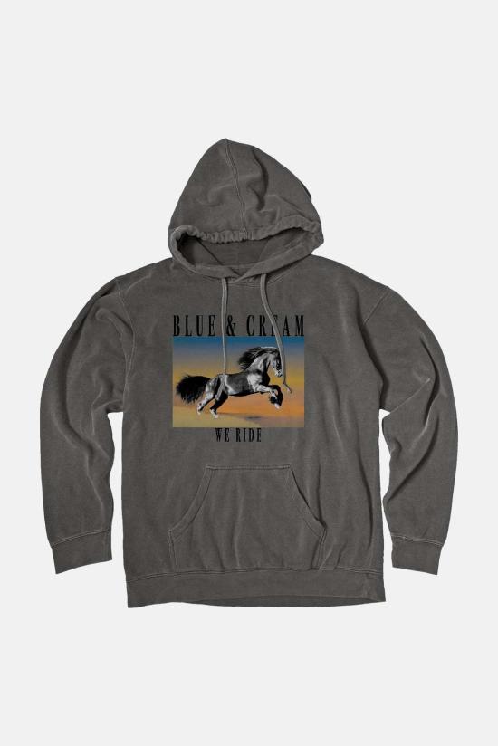  Blue&Cream 후드 티셔츠 블루&크림 We Ride 후드티 빈티지 블랙 - BLUE&CREAM