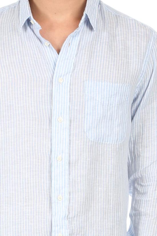  Blue&Cream 긴팔 셔츠 블루&크림 리넨 버튼 다운 블루/화이트 스트라이프 - BLUE&CREAM