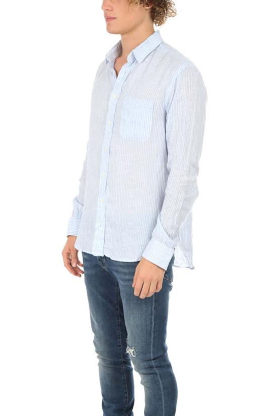  Blue&Cream 긴팔 셔츠 블루&크림 리넨 버튼 다운 블루/화이트 스트라이프 - BLUE&CREAM