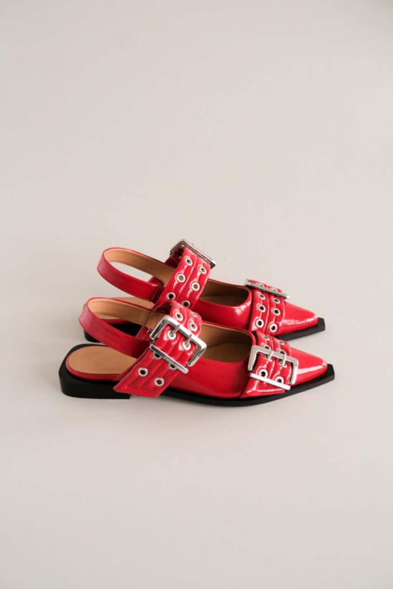  가니 플랫 슈즈 청키 버클 발레리나 레이싱 레드 - GANNI