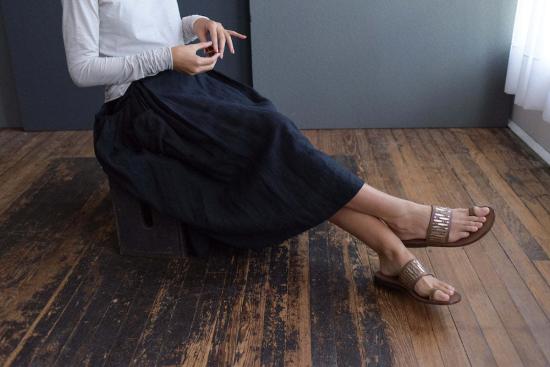  마크르비앙 미디 스커트 마크 르 비한 더블 레이어 리넨 스커트 블랙 - MARC LE BIHAN