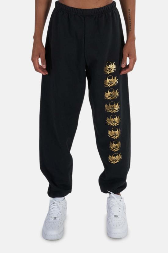  블루&크림 트레이닝/조거 팬츠 포에버 스컬 스웨트팬츠 블랙/골드