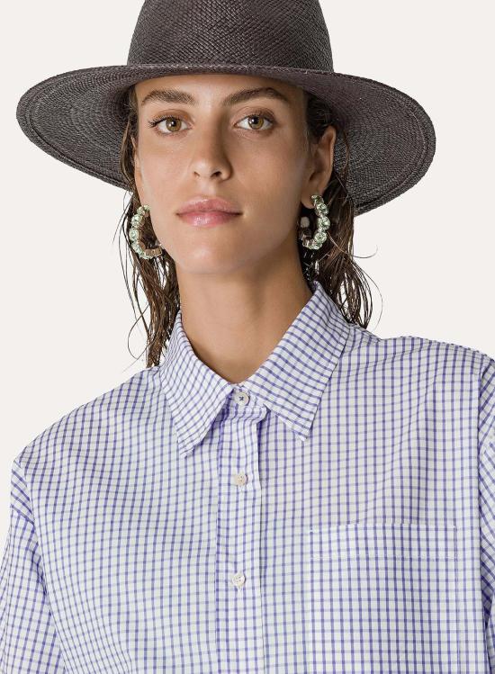  포르테포르테 후드 티셔츠 포르테 포르테 자수 체크  라일락 멀티 - FORTE FORTE