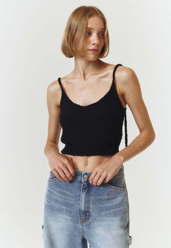  던스트 민소매 티셔츠 슬리브리스 니트 탑 블랙 - DUNST