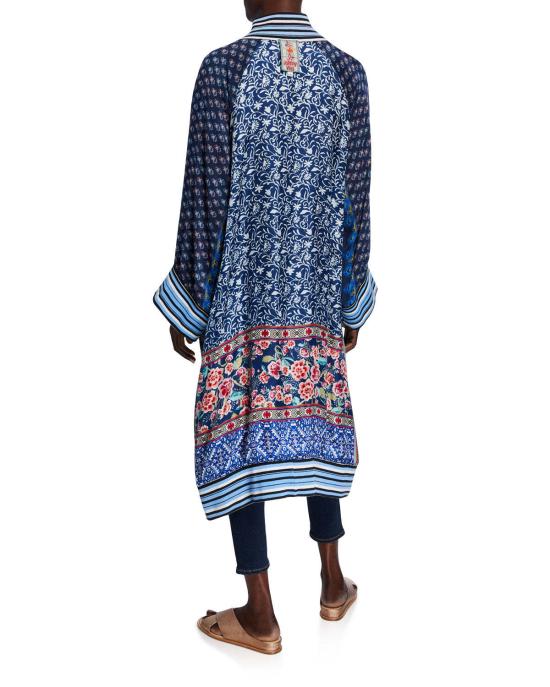  조니 와스 코트 Johnny Was 리버시블 실크 롱 피오리 실크 트윌 기모노 - JOHNNY WAS