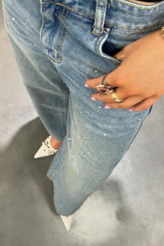  하우스오브써니 데님 팬츠 하우스 오브 서니 크리스털라이즈드 와이드 레그 데님 스카이 블루 - HOUSE OF SUNNY