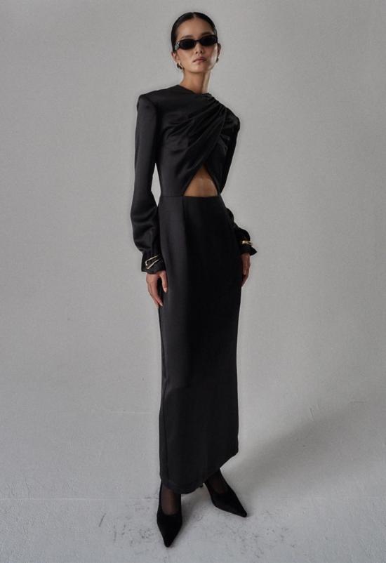  더 엔케이씨 스토어 롱 원피스 Nkc 스토어 콜렛 새틴 드레스 블랙 - The NKC Store