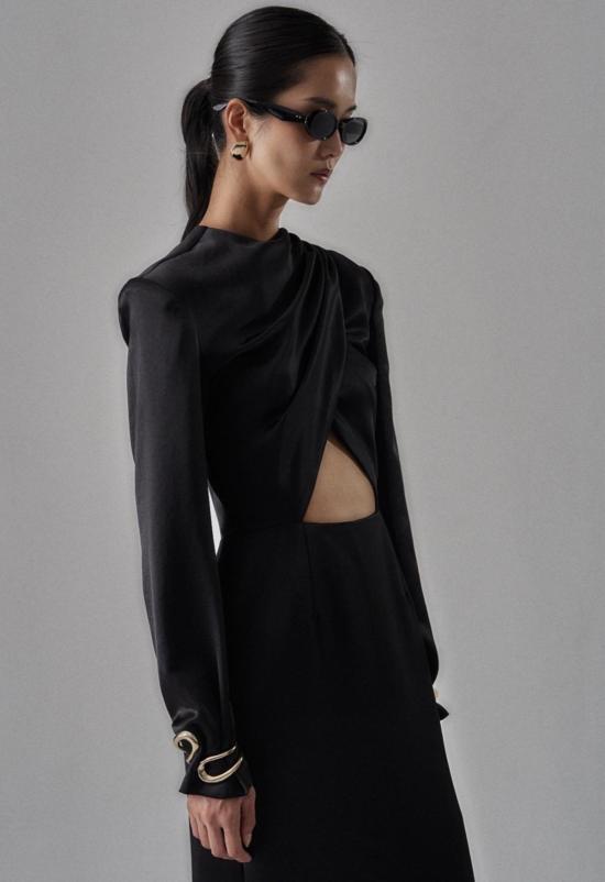  더 엔케이씨 스토어 롱 원피스 Nkc 스토어 콜렛 새틴 드레스 블랙 - The NKC Store