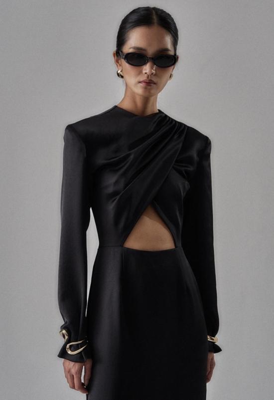  더 엔케이씨 스토어 롱 원피스 Nkc 스토어 콜렛 새틴 드레스 블랙 - The NKC Store