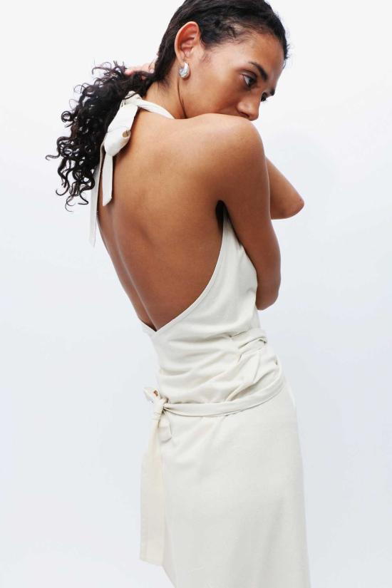  베이스레인지 미디 원피스 언다이드 노드 드레스 화이트 - BASERANGE