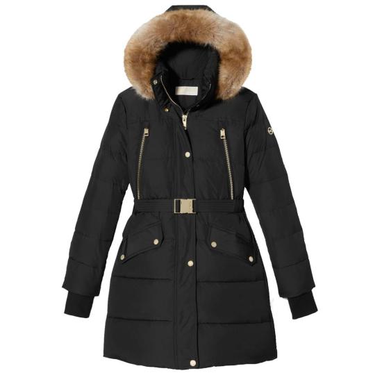  마이클 코어스 코트 Michael Kors 3/4 길이 다운 벨티드 퍼퍼  블랙 - MICHAEL KORS