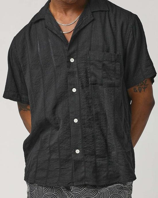  Corridor 긴팔 셔츠 코리도 스트라이프 시어서커 SS 버튼업 블랙 - CORRIDOR