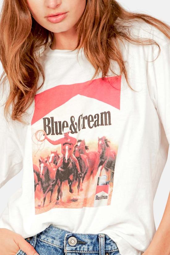  블루&크림 반팔 티셔츠 BNCMSU22 46 WHITE - BLUE&CREAM