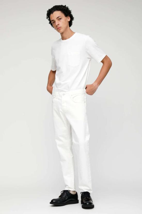  마우지 스트레이트 팬츠 Moussy Luning 슬림 테이퍼드 진 화이트 - MOUSSY