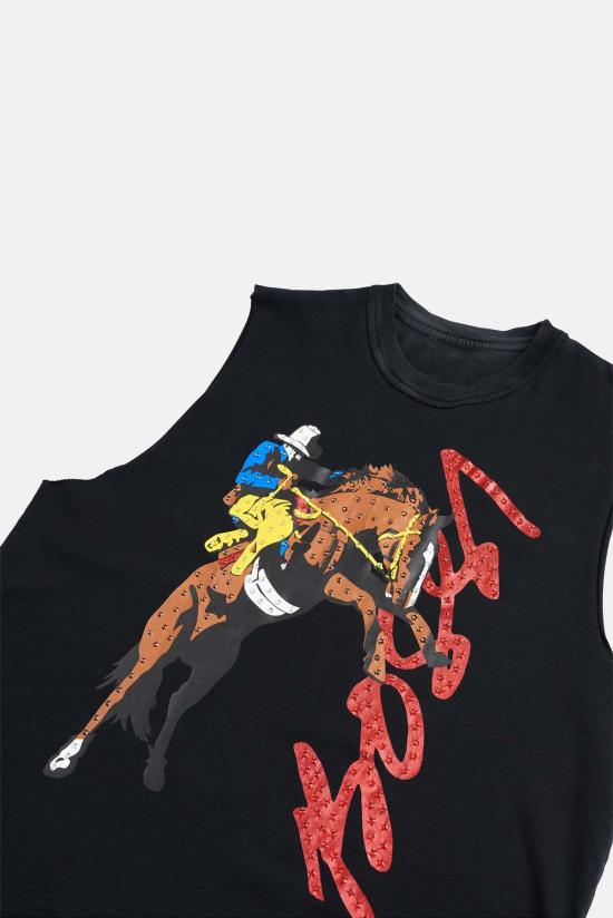  Bossi 민소매 티셔츠 카우보이 컷오프 티 블랙 - BOSSI