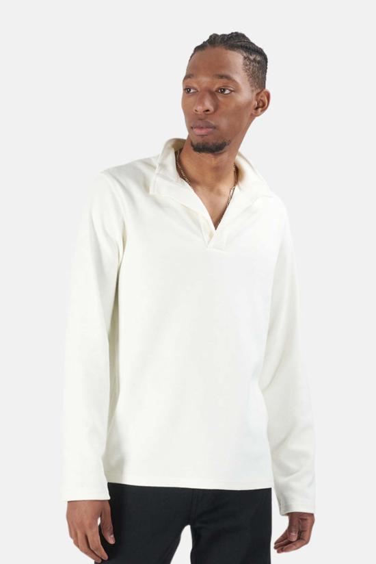  Blue&Cream 폴로 티셔츠 블루&크림 트윌 니트 팝 칼라 오프 화이트 - BLUE&CREAM