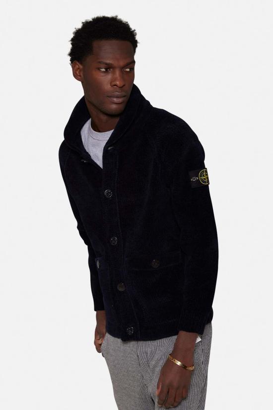  스톤 아일랜드 집업 니트 스톤아일랜드 셰닐 카디건 네이비블루 - STONE ISLAND