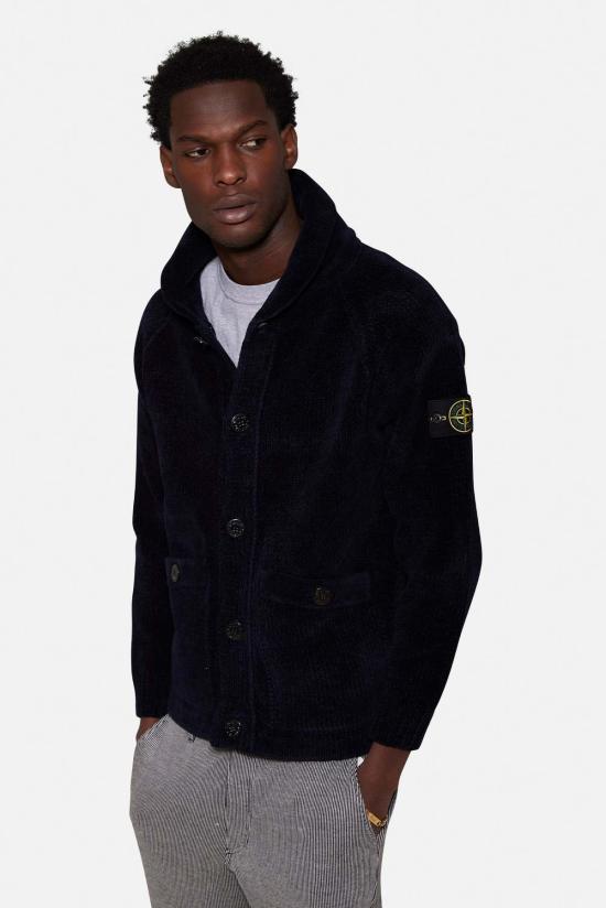  스톤 아일랜드 집업 니트 스톤아일랜드 셰닐 카디건 네이비블루 - STONE ISLAND