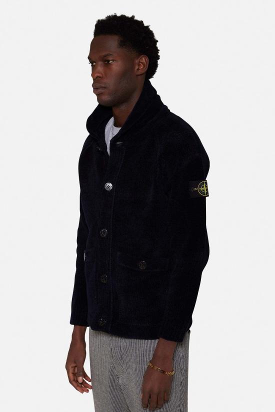  스톤 아일랜드 집업 니트 스톤아일랜드 셰닐 카디건 네이비블루 - STONE ISLAND