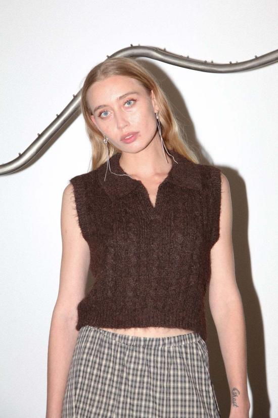  스튜디오 베스트 210 케이블 니트 스웨터 조끼 커피 - STUDIO