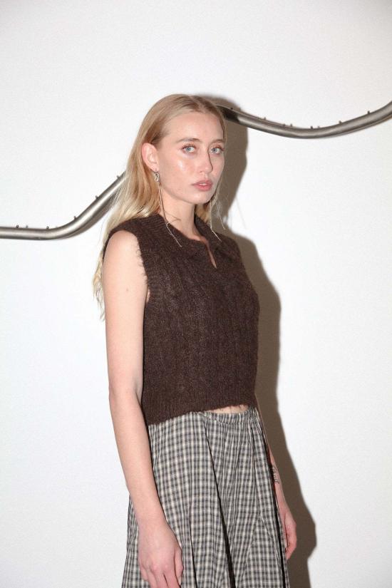  스튜디오 베스트 210 케이블 니트 스웨터 조끼 커피