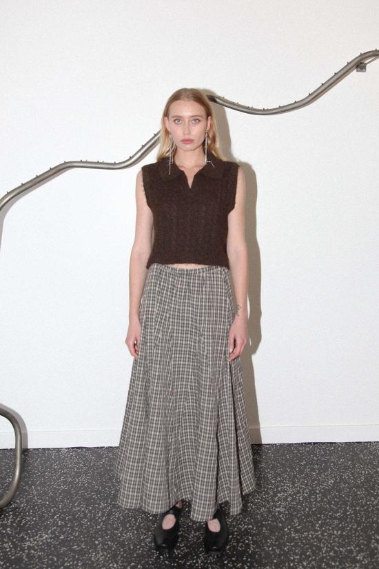  스튜디오 베스트 210 케이블 니트 스웨터 조끼 커피 - STUDIO