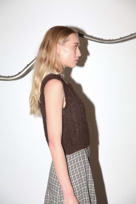  스튜디오 베스트 210 케이블 니트 스웨터 조끼 커피 - STUDIO