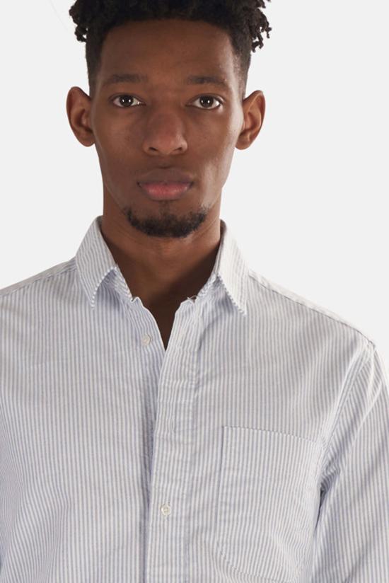  Blue&Cream 긴팔 셔츠 블루&크림 옥스포드 세어서커 버튼 다운 블루 스트라이프 - BLUE&CREAM