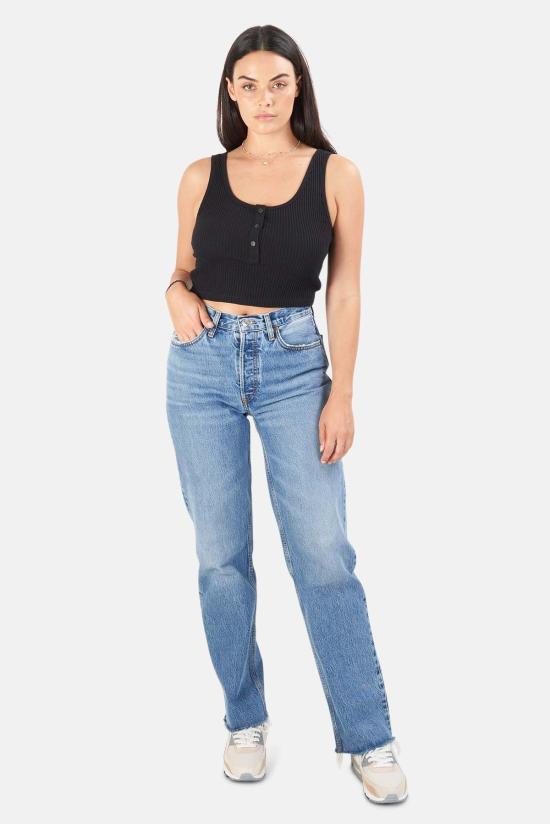  더레인지 민소매 티셔츠 레인지 점보 스타크 크롭 헨리 탱크 제트 블랙 - THE RANGE