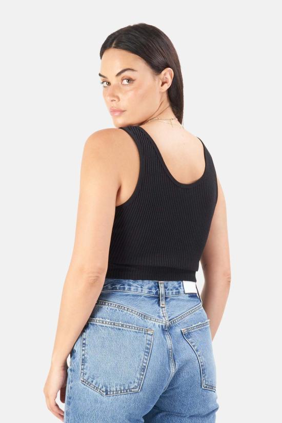  더레인지 민소매 티셔츠 레인지 점보 스타크 크롭 헨리 탱크 제트 블랙 - THE RANGE