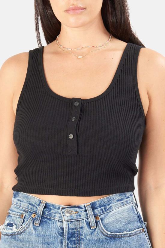  더레인지 민소매 티셔츠 레인지 점보 스타크 크롭 헨리 탱크 제트 블랙 - THE RANGE