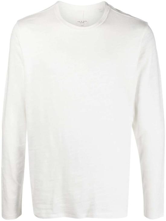  랙앤본 긴팔 티셔츠 Rag & Bone 남성용 화이트 니트 긴팔 코튼 티셔츠 풀오버 화이트
