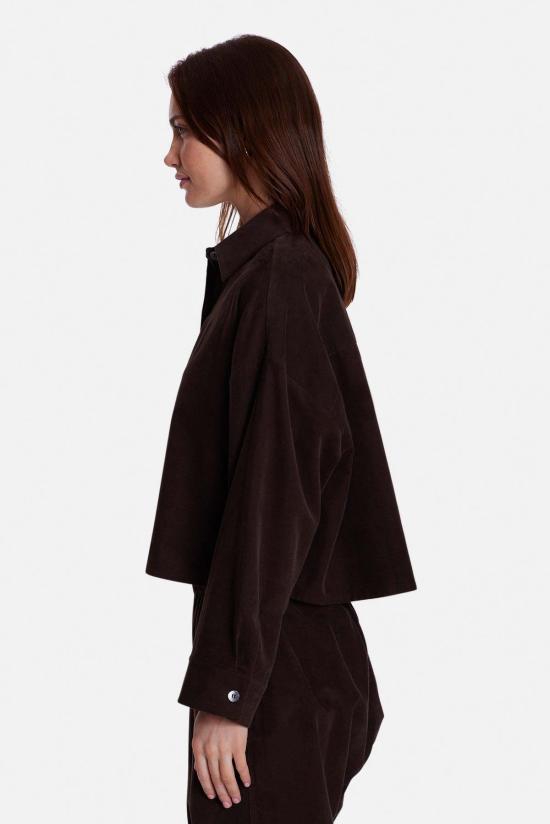  The Tile Club 후드 티셔츠 타일 클럽 폭시 마이크로 코드 크롭 셔츠 브라운 - THE TILE CLUB