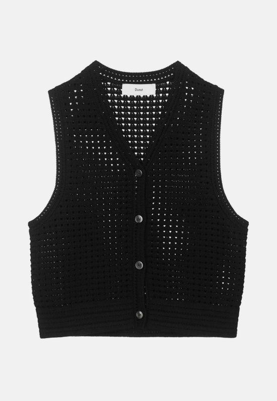  던스트 베스트 오픈 크로셰 니트 조끼 블랙 - DUNST