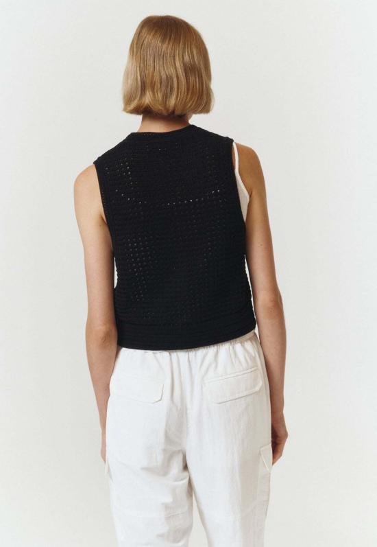  던스트 베스트 오픈 크로셰 니트 조끼 블랙 - DUNST