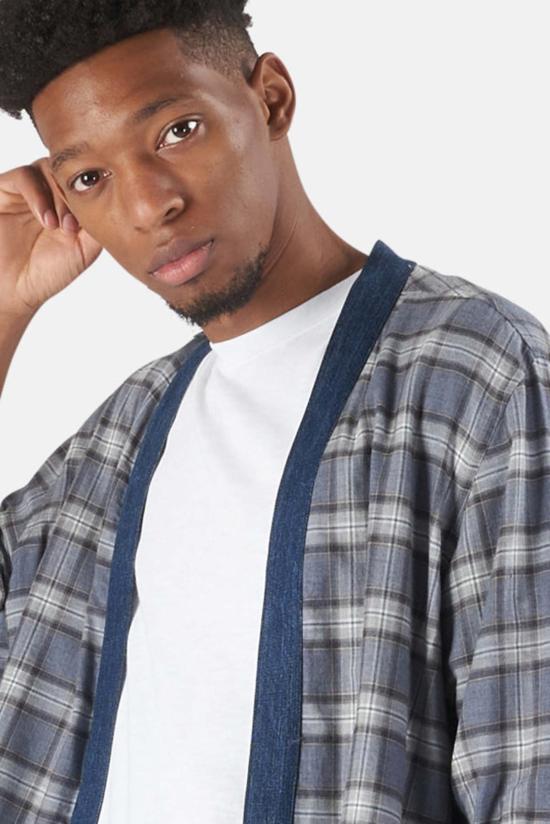  블루&크림 자켓 더블 콤보 기모노 네이비 플란넬/다크 데님 - BLUE&CREAM