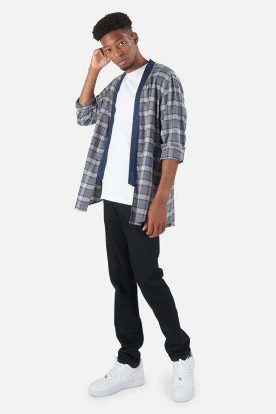  블루&크림 자켓 더블 콤보 기모노 네이비 플란넬/다크 데님 - BLUE&CREAM