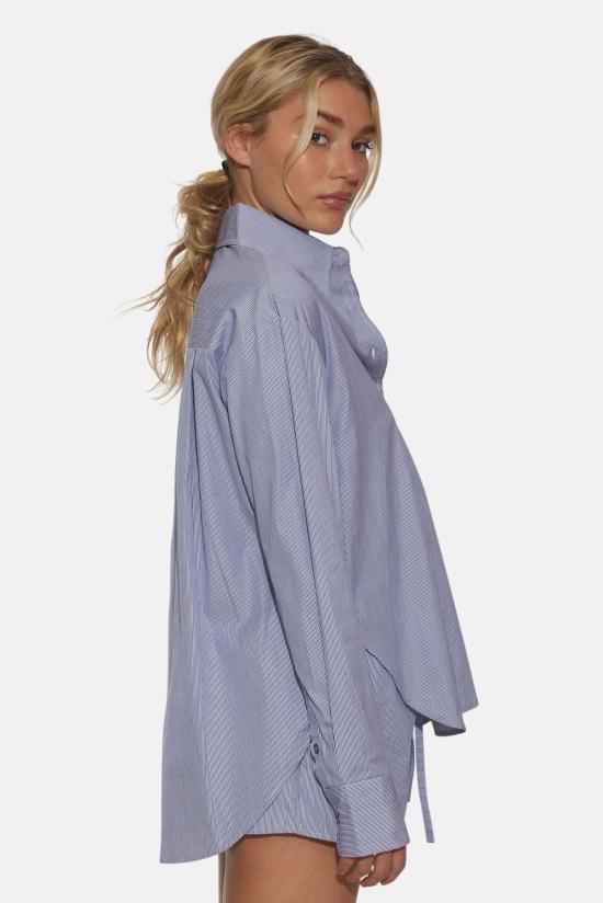  더 타일 클럽 셔츠 타일 클럽 릴리 팝린 보이프렌드 셔츠 마이크로 핀스트라이프 네이비/화이트 - THE TILE CLUB