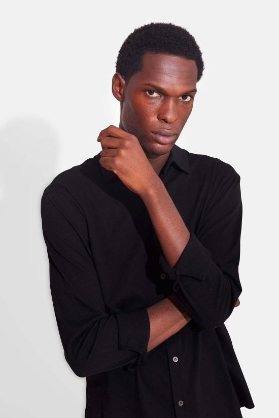  Blue&Cream 긴팔 셔츠 블루&크림 드레 피케 버튼업  블랙 - BLUE&CREAM