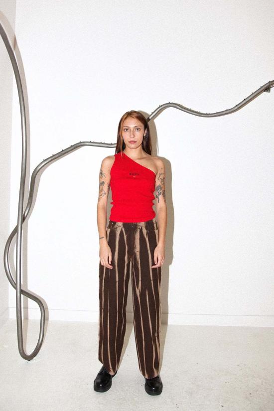  케이코 민소매 티셔츠 Kk Co 피어싱 원 숄더 리브 탱크 레드 - KKCO