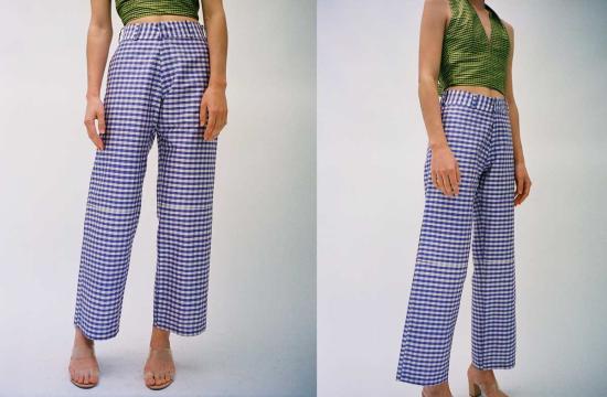  커밍 오브 에이지 스트레이트 팬츠 깅엄 팬츠 퍼플 - COMING OF AGE