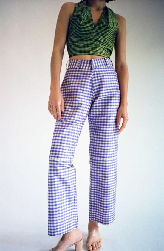  커밍 오브 에이지 스트레이트 팬츠 깅엄 팬츠 퍼플 - COMING OF AGE