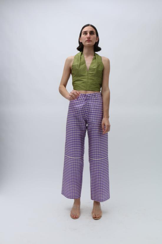  커밍 오브 에이지 스트레이트 팬츠 깅엄 팬츠 퍼플