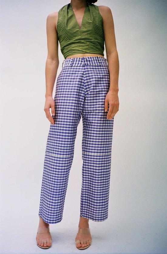  커밍 오브 에이지 스트레이트 팬츠 깅엄 팬츠 퍼플 - COMING OF AGE