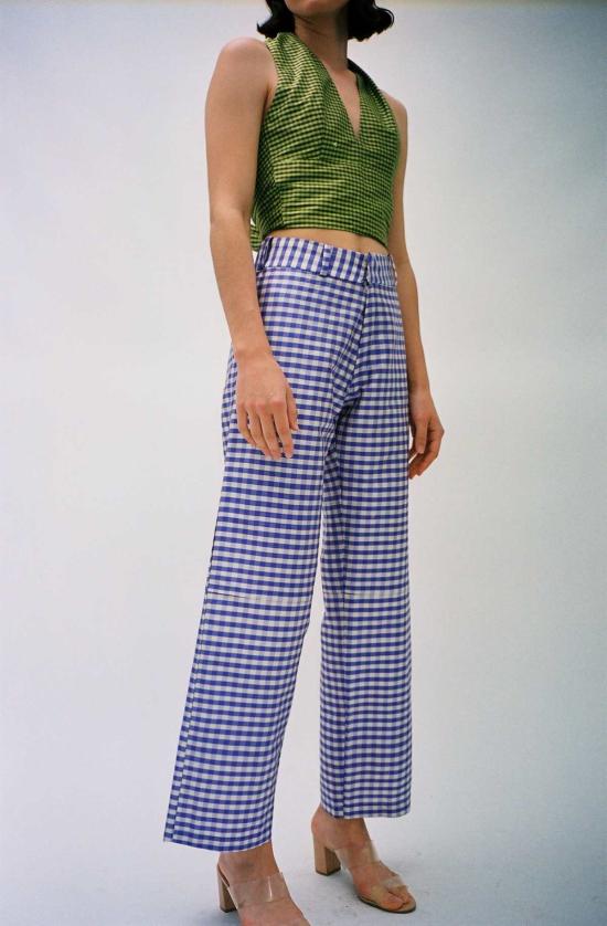  커밍 오브 에이지 스트레이트 팬츠 깅엄 팬츠 퍼플 - COMING OF AGE