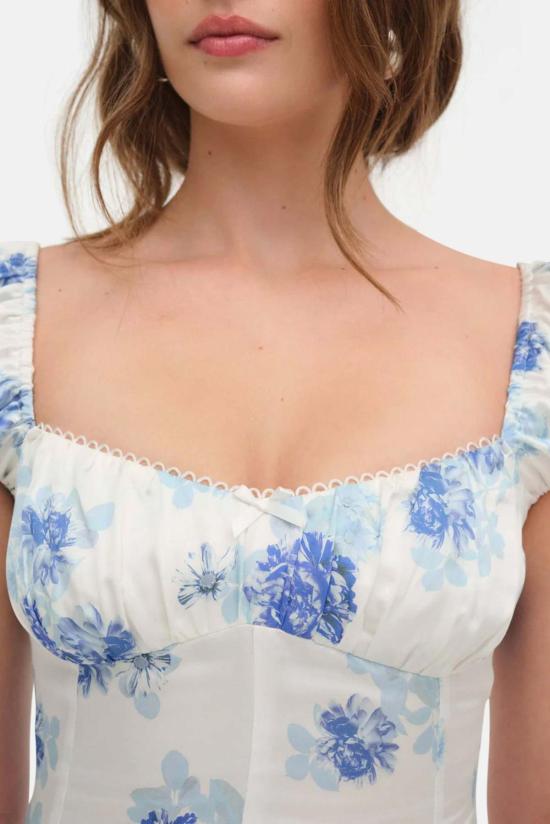  포러브앤레몬스 숏 원피스 For Love & Lemons 안토니아 미니 드레스 블루 - FOR LOVE & LEMONS