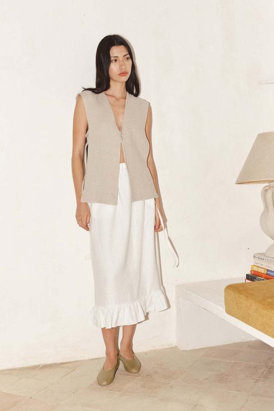  다두라 미디 스커트 다투라 헤비 리넨 러플 스커트 화이트